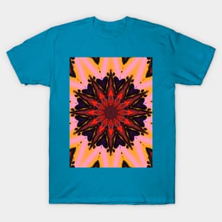 Red flower kaleidoscope star. Unique print. T-Shirt